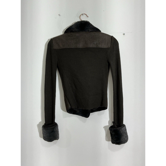 Womans Cache Moto Sweater Jacket Brown Lined Snap Front Closure Wool Blend Xs - Picture 4 of 9